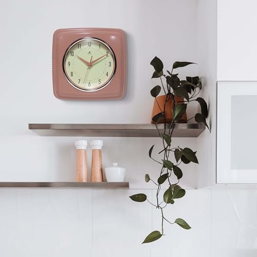 Infinity Instruments Square Retro Wall Clock, Terracotta, 9.25" - Image 4