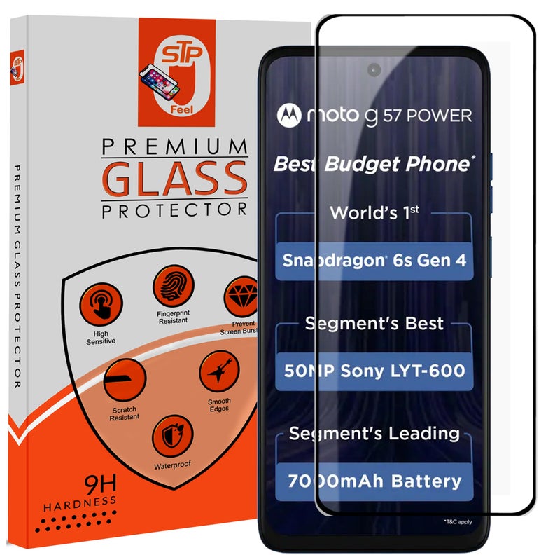 STP FEEL® Premium Tempered Glass Screen Protector Guard Compatible For Motorola Moto G57 Power 5G (6.72 Inch, Pack of 1) | Edge to Edge Coverage With Easy to installation kit for Smartphone - Image 1