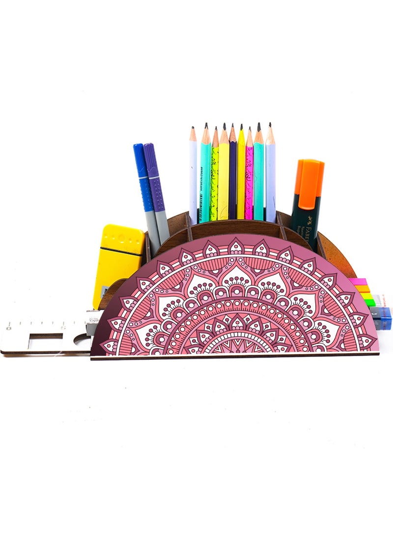 Notpa - Wooden Tile Patterned Rainbow Ruled Desktop Pencil Holder Box Organizer for Kids GK21 - Image 1