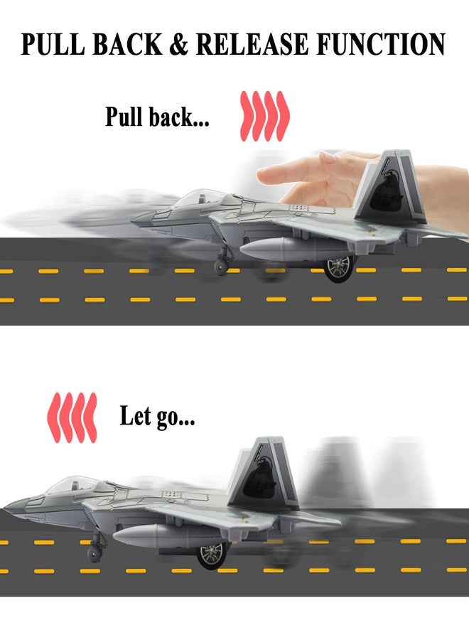 OTONOPI Fighter Jet Toy F-22 Raptor Fighter Bomber Aircraft Diecast Army Fighting Jet 1/100 Airplanes Model with Lights and Sounds for Kids - Image 4