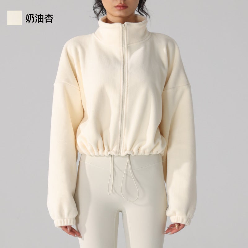 Generic Fleece Sports Jacket for Women Jogging Yoga Cream apricot 