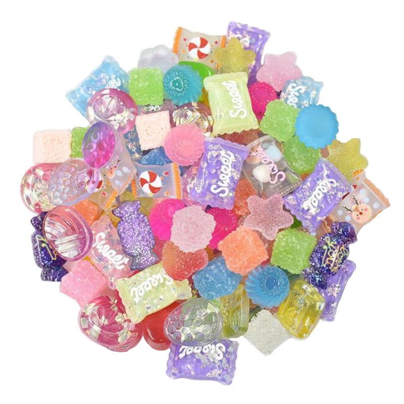 Halloluck 50 Pcs Nice Slime Charms Easter DIY Craft Making Resin Jewery Making Kit Resin Flatback Slime Beads Making Supplies for DIY Scrapbooking Crafts Soft Candy