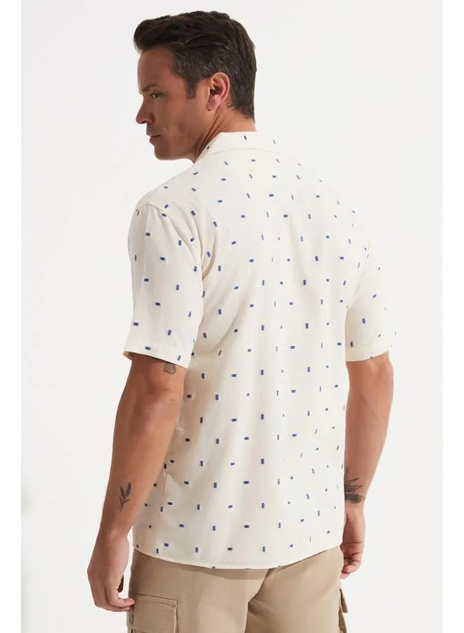 JUNE June Men Short Sleeve Patterned Shirt Ecru - Saxe
