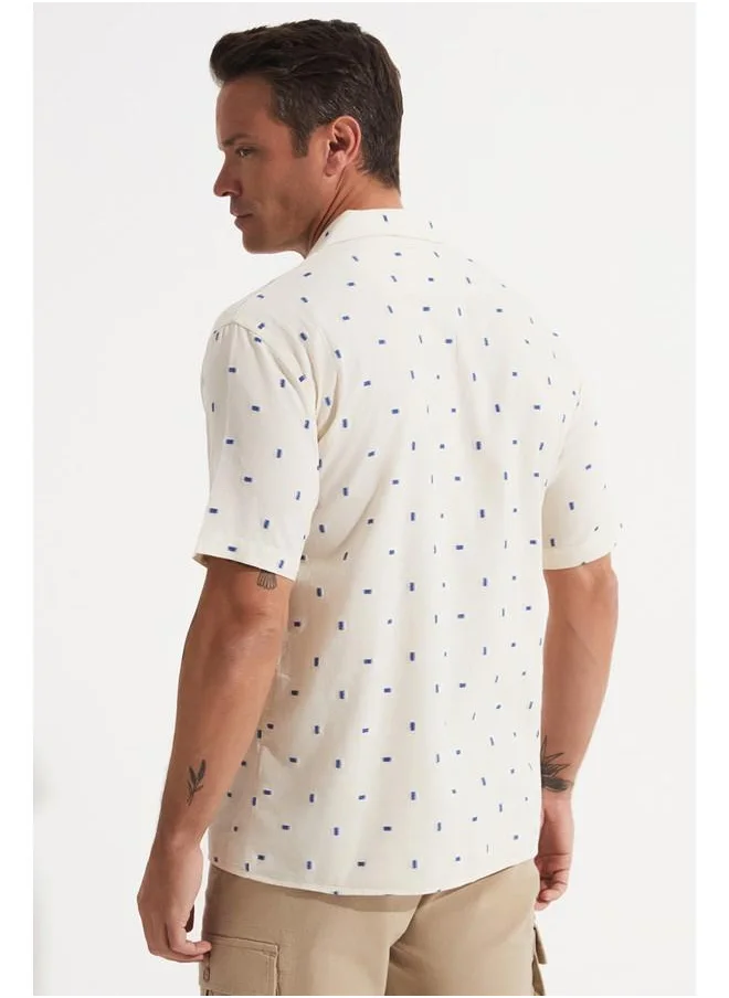 جون June Men Short Sleeve Patterned Shirt Ecru - Saxe