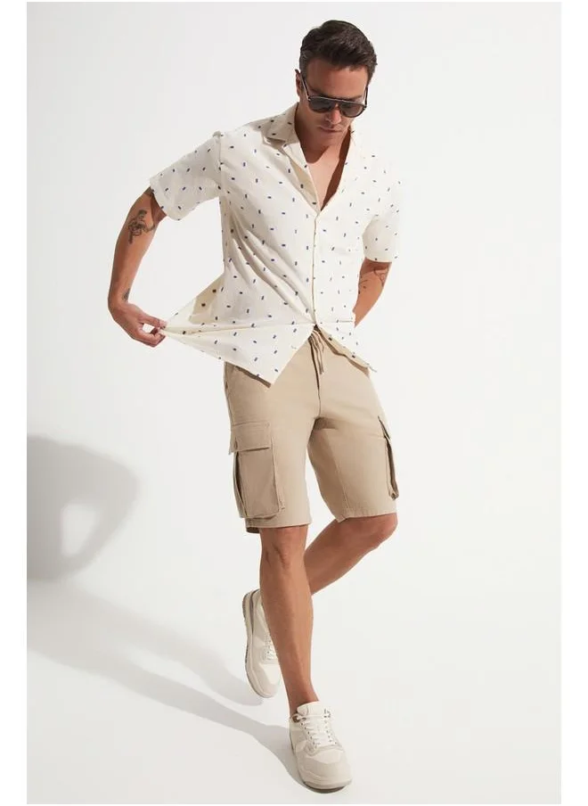 جون June Men Short Sleeve Patterned Shirt Ecru - Saxe