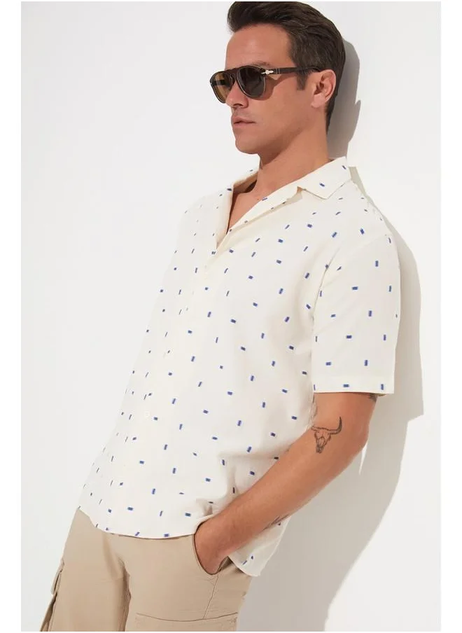 جون June Men Short Sleeve Patterned Shirt Ecru - Saxe