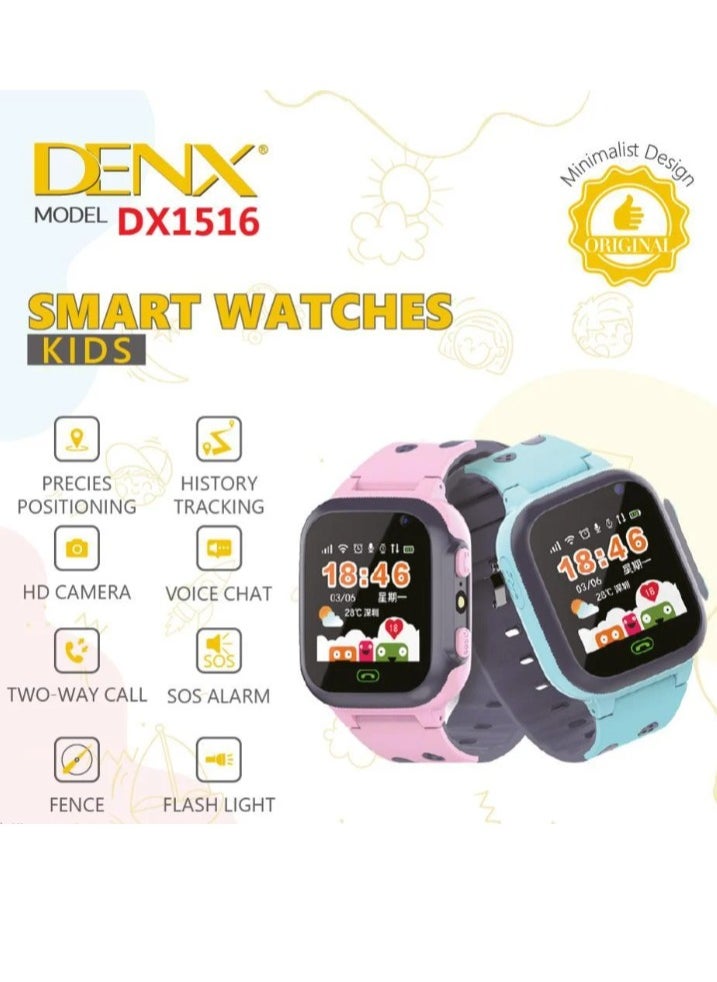 Denx - Kids Smart Watch with GPS, SIM Card, Waterproof, Pink/Black - Image 1