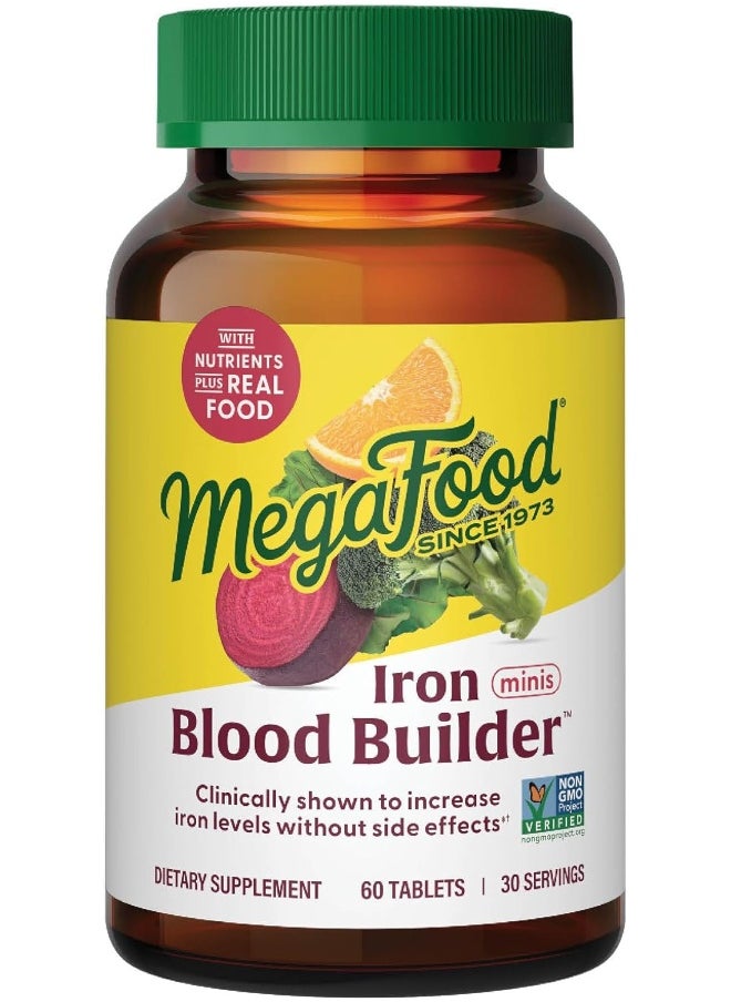 MegaFood Blood Builder Minis - Iron Supplement Clinically Shown To Increase Iron Levels Without Side Effects - Iron With Vitamin C, Vitamin B12 & Folic Acid - Vegan - 60 Tablets (30 Servings)  - Image 1