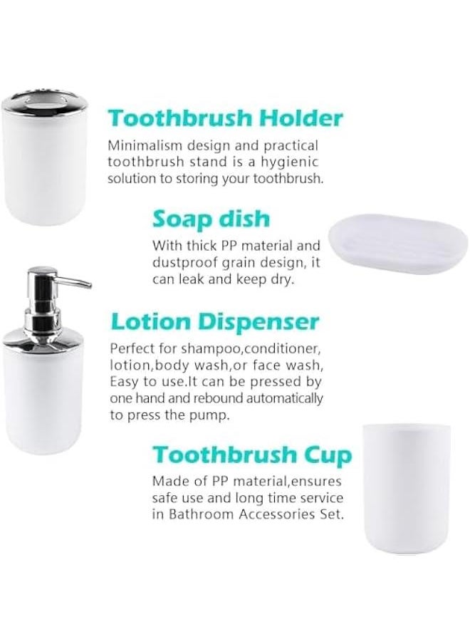 HOOKOR - Bathroom Accessories Set with Tray, 6 Piece Plastic Gift Bath Set with Trash Can, Toilet Brush, Soap Dispenser, Soap Dish, Lotion Set Tumbler Cup (White) - Image 1