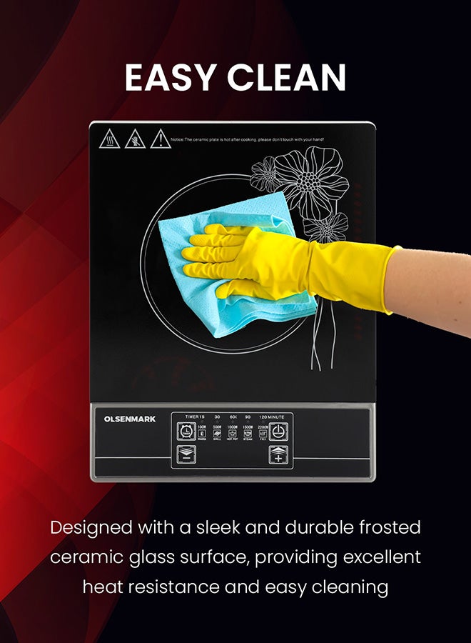 Olsenmark Infrared Cooker OMIC2091M, 2200W Energy Saving Multi Function Single Electric Hob , 5 Power level, Frosted Ceramic Glass Panel, Touch Button Controls, 2 Years Warranty 2200 W OMIC2091M Black - Image 4