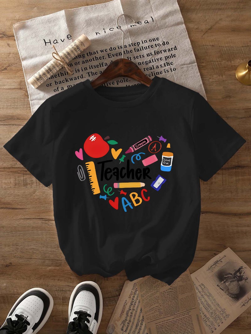 Independent Station Women'S Tops Round Neck Cartoon Printed Short-Sleeved T-Shirt-M - Image 1