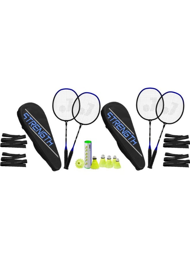 Jaspo Jaspo Voyager Plus GX-01 Series High Tempered Steel Shaft Racket Badminton Set of 2 with 6 Nylon Shuttlecocks + 4 Grip for Beginner to Professional for Training Practice Badminton Kit - Image 1