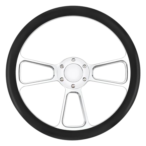 QYMOPAY 14 inch Universal 6 Hole Silver Aluminum 3 Spoke Muscle Style Racing Steering Wheel with Horn Button Leather Grip Steering Wheel - Image 1