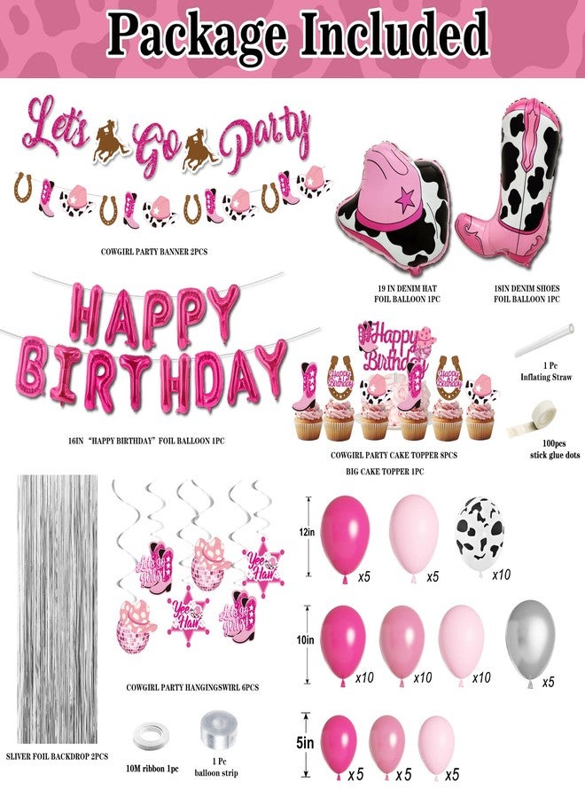 jenlion disco cowgirl Birthday Party Decorations - 120PCS Pink cowgirl Decorations, happy birthday foil balloons,disco Hanging Swirls, Hot Pink Silver Balloon Garland Arch Kit, cowgirl Banner, Cake Topper - Image 2