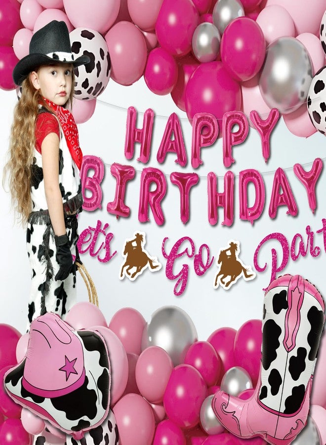 jenlion disco cowgirl Birthday Party Decorations - 120PCS Pink cowgirl Decorations, happy birthday foil balloons,disco Hanging Swirls, Hot Pink Silver Balloon Garland Arch Kit, cowgirl Banner, Cake Topper - Image 3