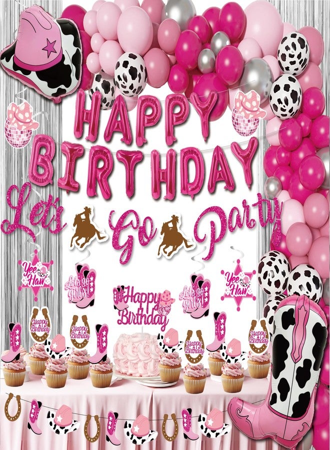 jenlion disco cowgirl Birthday Party Decorations - 120PCS Pink cowgirl Decorations, happy birthday foil balloons,disco Hanging Swirls, Hot Pink Silver Balloon Garland Arch Kit, cowgirl Banner, Cake Topper - Image 5