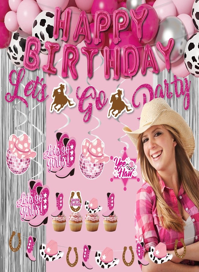 jenlion disco cowgirl Birthday Party Decorations - 120PCS Pink cowgirl Decorations, happy birthday foil balloons,disco Hanging Swirls, Hot Pink Silver Balloon Garland Arch Kit, cowgirl Banner, Cake Topper - Image 4