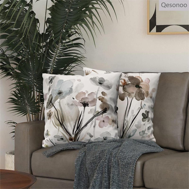 Qesonoo KKVEE Flower Throw Pillow Covers 18x18 Set of 2, Flowers Pillow Cushion Cases, Modern Decorative Square Pillowcases for Sofa Couch Bedroom Living Room Car - Image 2