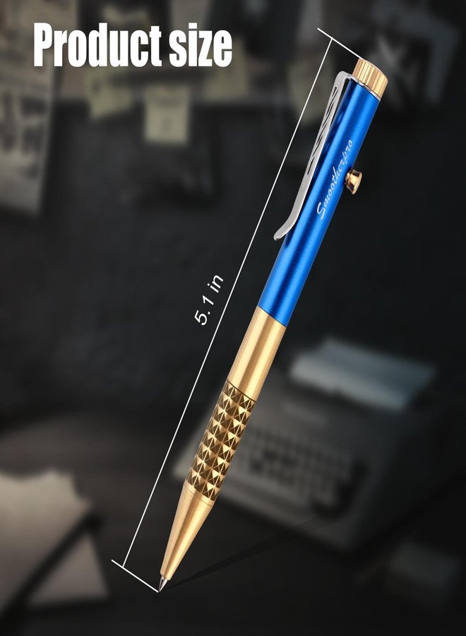 SMOOTHERPRO Bolt Action Pen, Solid Brass Gel Ink Pen with Black Ink, Compatible with Pentel Refills, Weighted Heavy Pen for Tremor Parkinson Arthritic Hand, Blue(SG02U) - Image 2