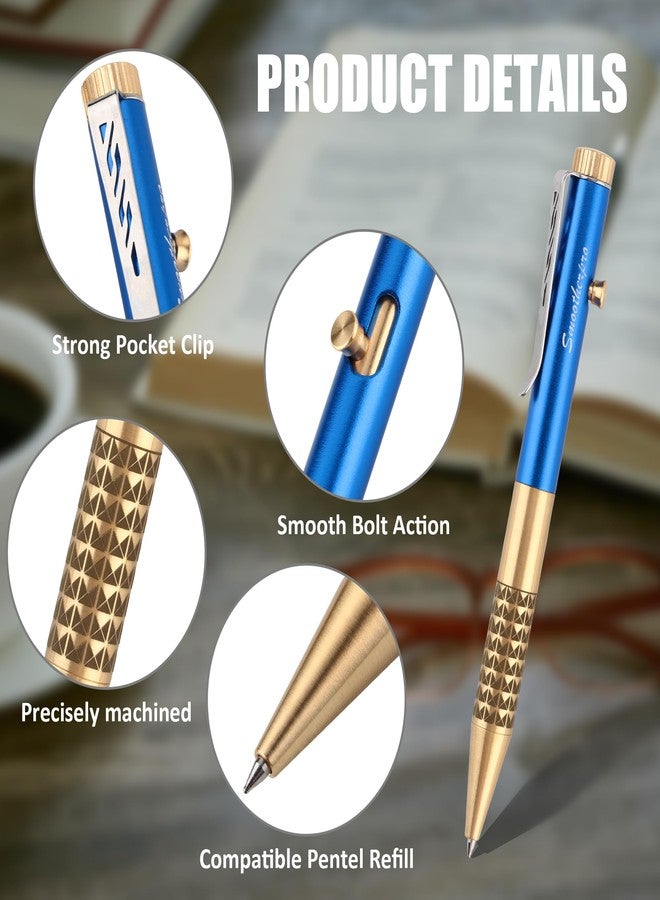 SMOOTHERPRO Bolt Action Pen, Solid Brass Gel Ink Pen with Black Ink, Compatible with Pentel Refills, Weighted Heavy Pen for Tremor Parkinson Arthritic Hand, Blue(SG02U) - Image 3