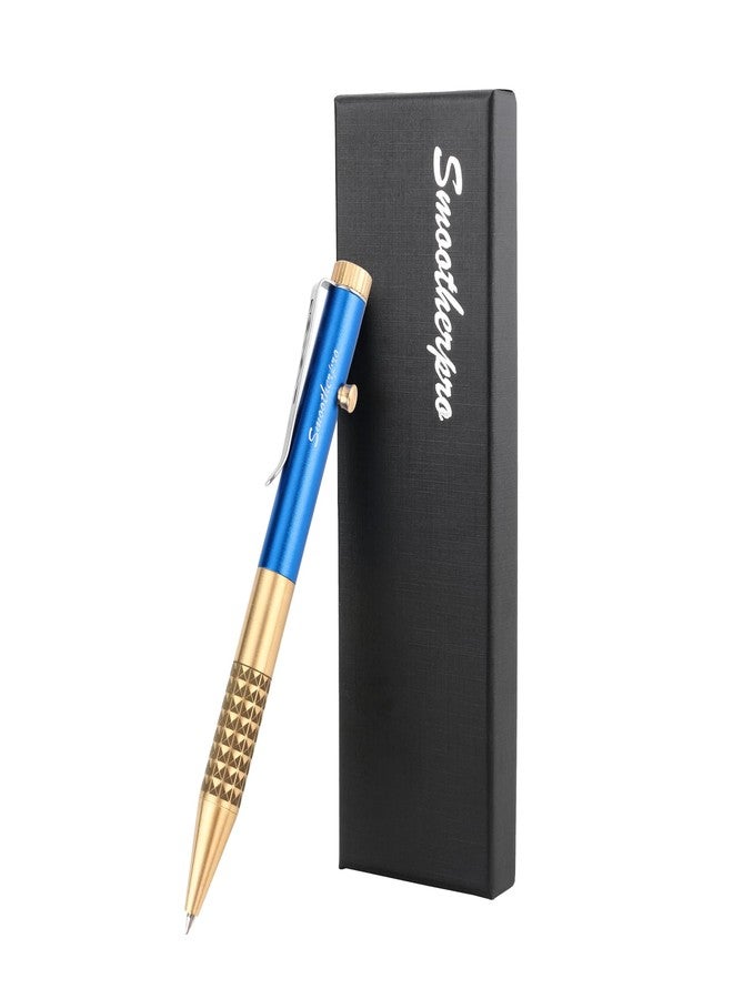 SMOOTHERPRO Bolt Action Pen, Solid Brass Gel Ink Pen with Black Ink, Compatible with Pentel Refills, Weighted Heavy Pen for Tremor Parkinson Arthritic Hand, Blue(SG02U) - Image 1