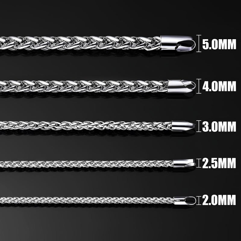 Fiusem Silver Tone Wheat Chains for Men and Women, 3mm Stainless Steel Necklace Chain, Mens Necklace 20 Inch - Image 2