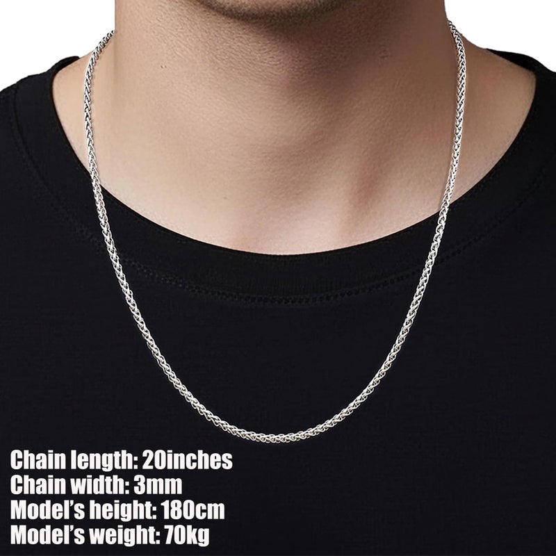 Fiusem Silver Tone Wheat Chains for Men and Women, 3mm Stainless Steel Necklace Chain, Mens Necklace 20 Inch - Image 3