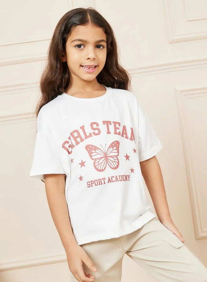 Styli Butterfly Printed Drop Shoulder T-shirt & Cargo Pant Set