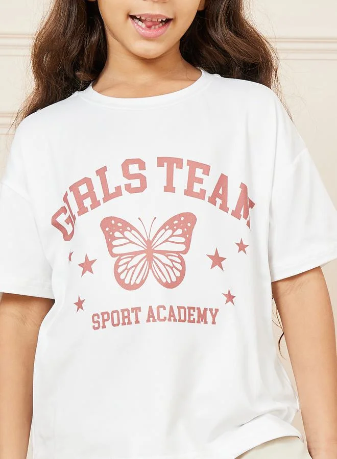 Styli Butterfly Printed Drop Shoulder T-shirt & Cargo Pant Set
