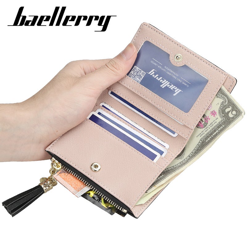 baellerry Women's Short Wallet Baellerry Korean Style Fashion Vertical Multi-Card High-Quality Tassel Zipper Coin Purse - Image 5