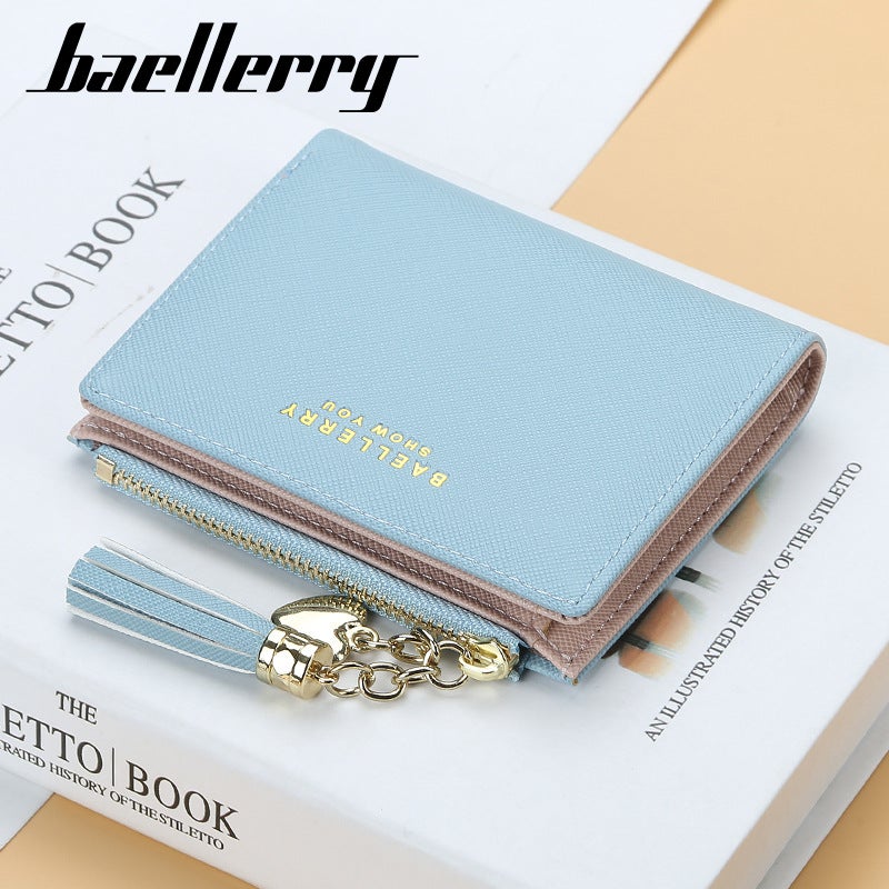 baellerry Women's Short Wallet Baellerry Korean Style Fashion Vertical Multi-Card High-Quality Tassel Zipper Coin Purse - Image 3