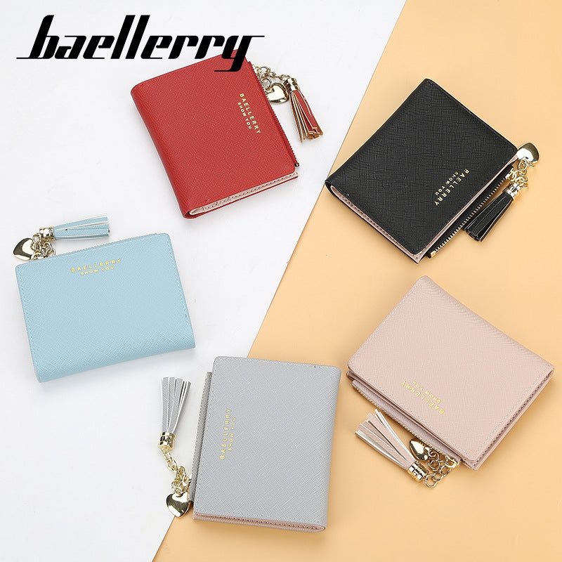 baellerry Women's Short Wallet Baellerry Korean Style Fashion Vertical Multi-Card High-Quality Tassel Zipper Coin Purse - Image 4