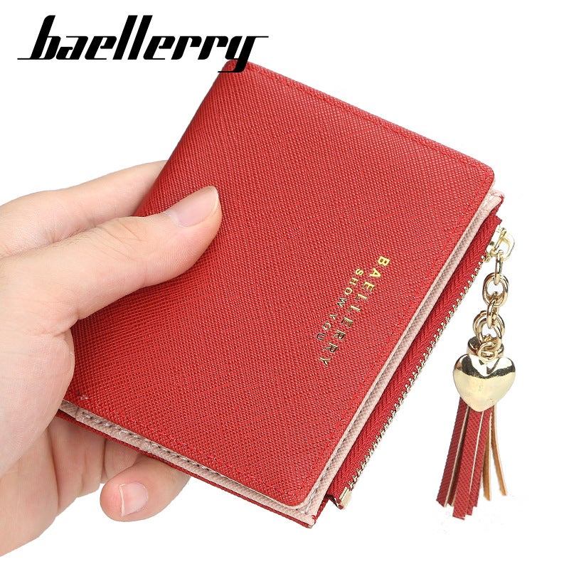 baellerry Women's Short Wallet Baellerry Korean Style Fashion Vertical Multi-Card High-Quality Tassel Zipper Coin Purse - Image 2
