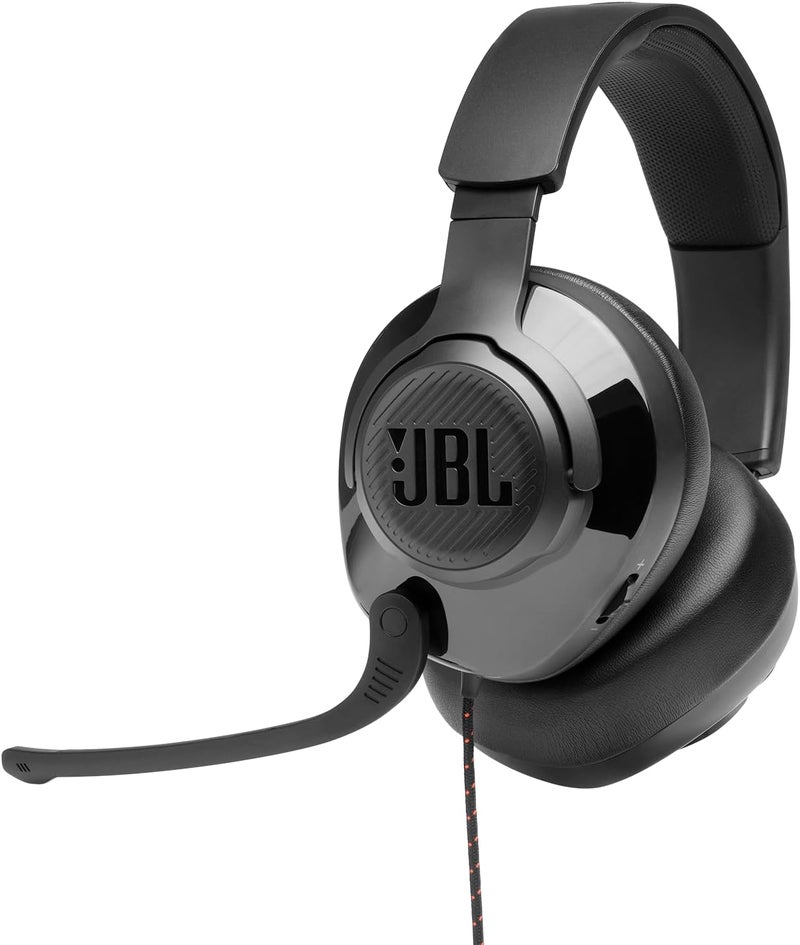 JBL Quantum 200 - Wired over-ear gaming headset with Voice focus directional flip-up mic and memory foam ear cushions (Black) - Image 1