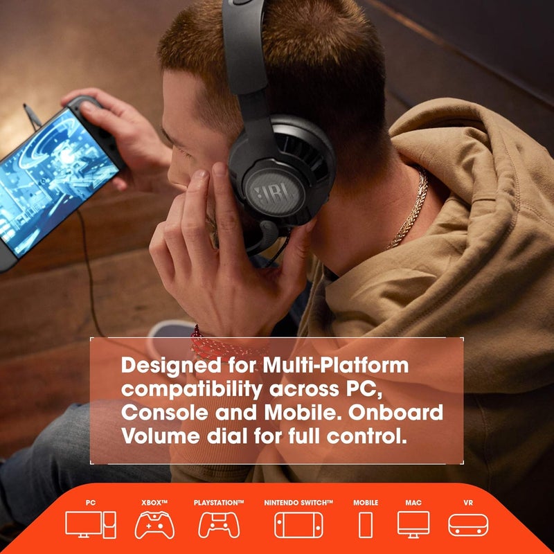 JBL Quantum 200 - Wired over-ear gaming headset with Voice focus directional flip-up mic and memory foam ear cushions (Black) - Image 2