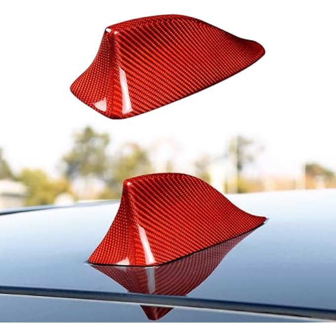 rayihni Compatible with Car Carbon Fiber Shark Fin Antenna Cover Roof Aerials Base Trim Accessories for BMW F10 F18 F01 F02 F04 (Red) - Image 1