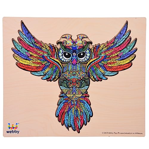 Webby Colourful Jigsaw Puzzle, Beautiful Unique Family Animal Shape Jigsaw Puzzle, Best Gift for Adults and Kids, Owl Shaped Puzzle with Tray (28×24) cm, 100 Pcs - Image 1