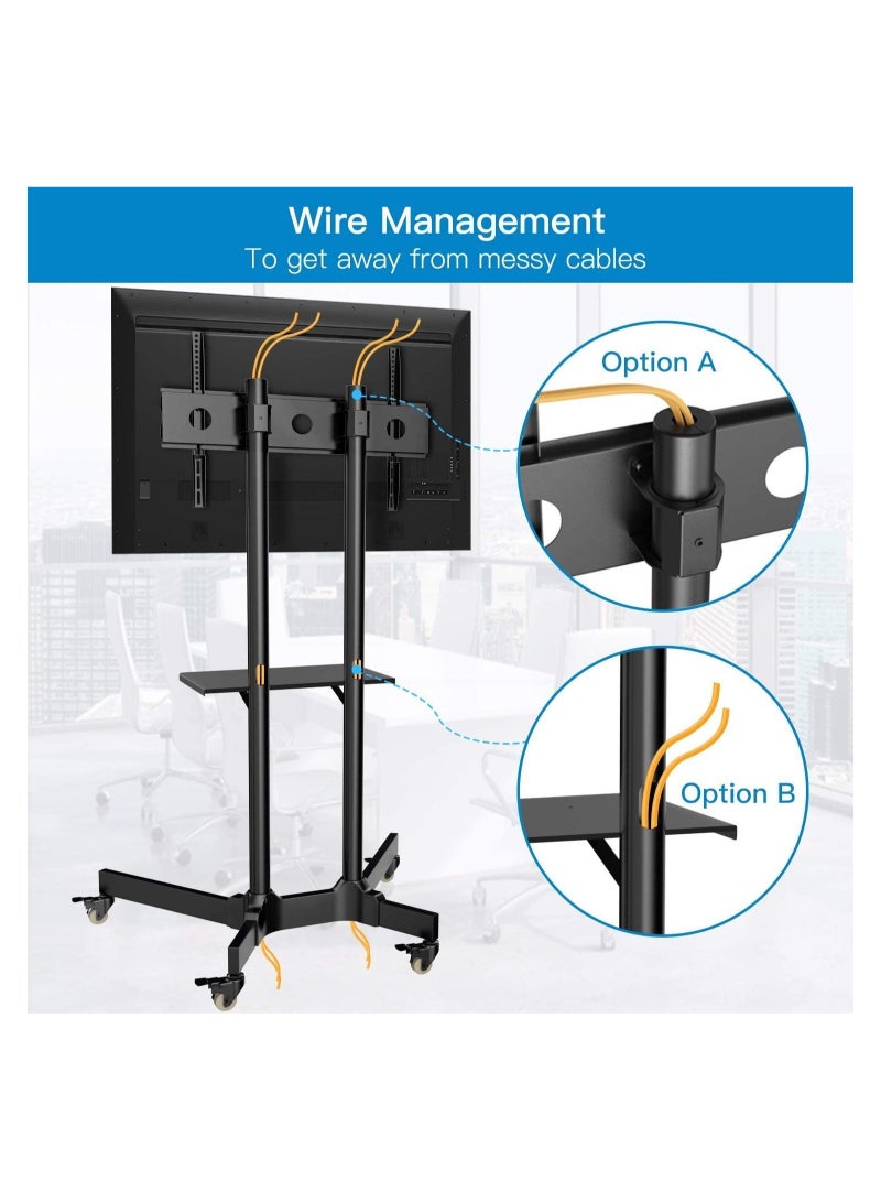 "Height Adjustable Mobile TV Cart with Wheels for 32-65 Inch LCD/LED TVs - Rolling Stand Supports Up to 132 lbs, Includes Tray, Max VESA 600x400mm" - Image 4