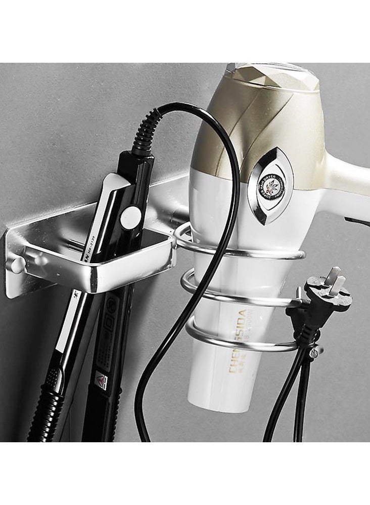 Loquat Space Aluminum No Drilling Hair Dryer Holder Silver Hair Clip 