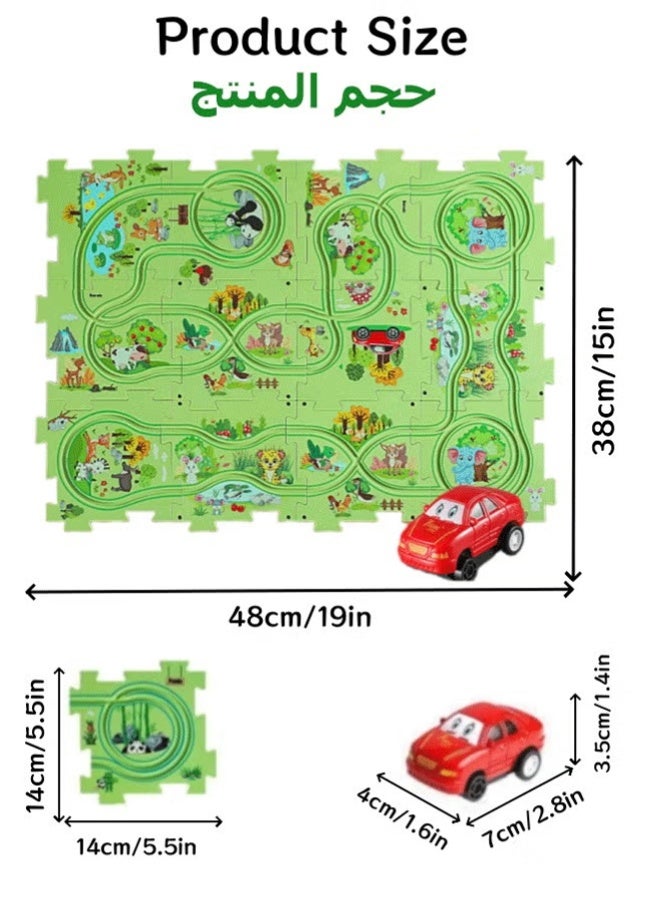 Floor Puzzles for Kids Puzzle Track Car Play Set,DIY Assembling Trolley with Vehicles  Puzzle Board , Puzzle Board Track Car Play Set, Fun Rail Car Building Toys, Educational Toys for Children Birthday Gift,Green - Image 2