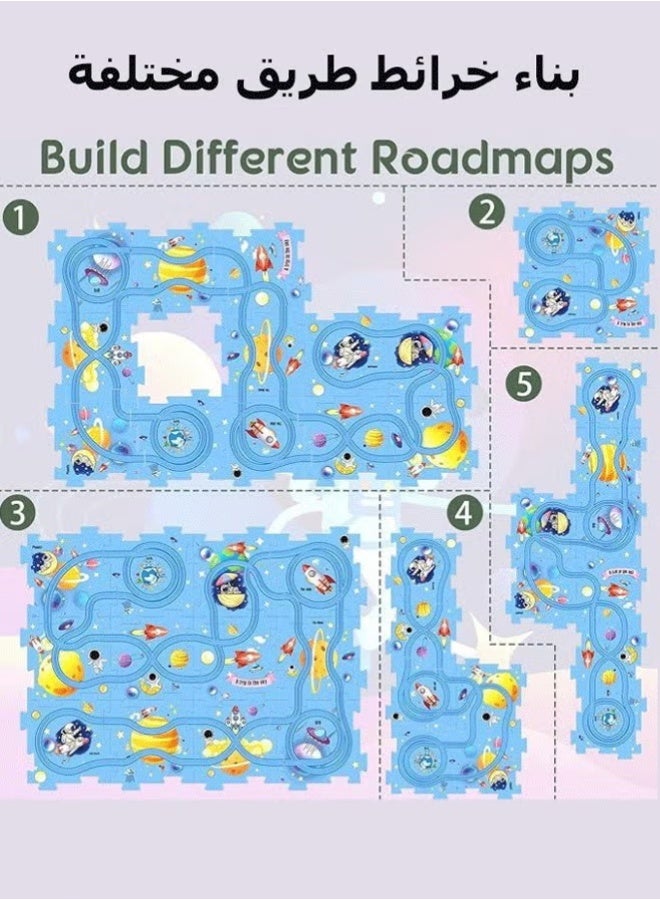 Floor Puzzles for Kids Puzzle Track Car Play Set,DIY Assembling Trolley with Vehicles  Puzzle Board , Puzzle Board Track Car Play Set, Fun Rail Car Building Toys, Educational Toys for Children Birthday Gift,Green - Image 3