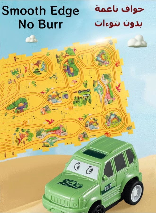 Floor Puzzles for Kids Puzzle Track Car Play Set,DIY Assembling Trolley with Vehicles  Puzzle Board , Puzzle Board Track Car Play Set, Fun Rail Car Building Toys, Educational Toys for Children Birthday Gift,Green - Image 4