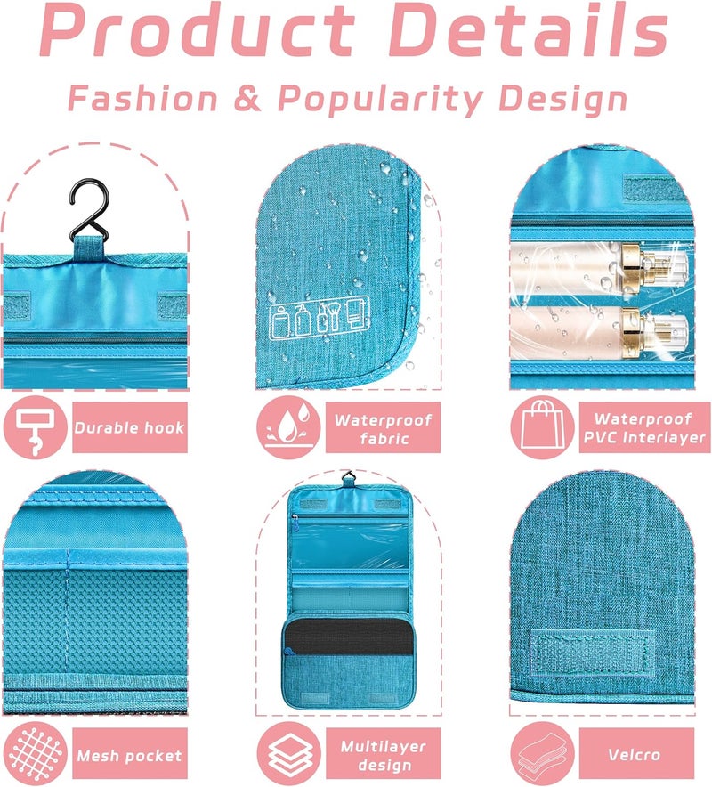 YEMEDA Toiletry Bag Travel Bag with Hanging Hook, Waterproof Capacity Hanging Multifunctional Makeup Bag for Toiletries, Portable Cosmetic Bag Travel Organizer for Women and Men(Sky Blue) - Image 3