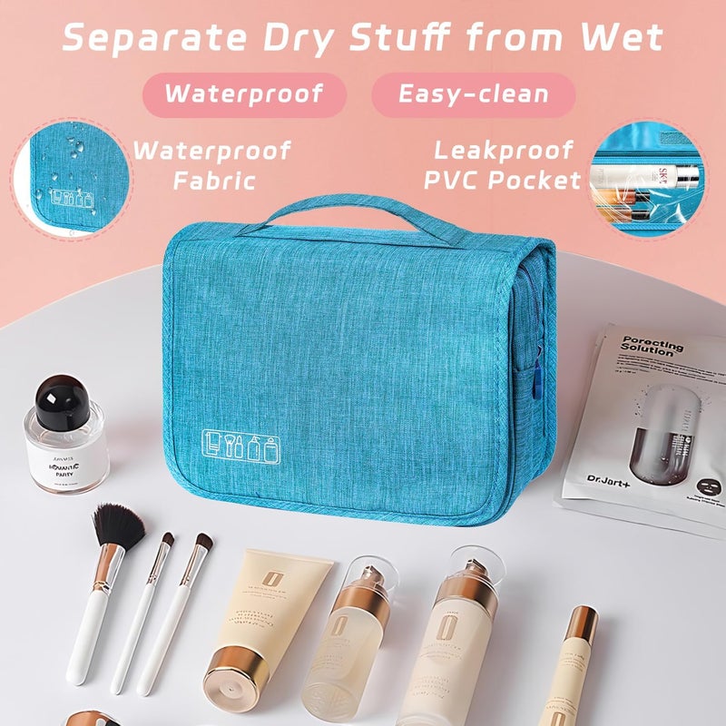 YEMEDA Toiletry Bag Travel Bag with Hanging Hook, Waterproof Capacity Hanging Multifunctional Makeup Bag for Toiletries, Portable Cosmetic Bag Travel Organizer for Women and Men(Sky Blue) - Image 5