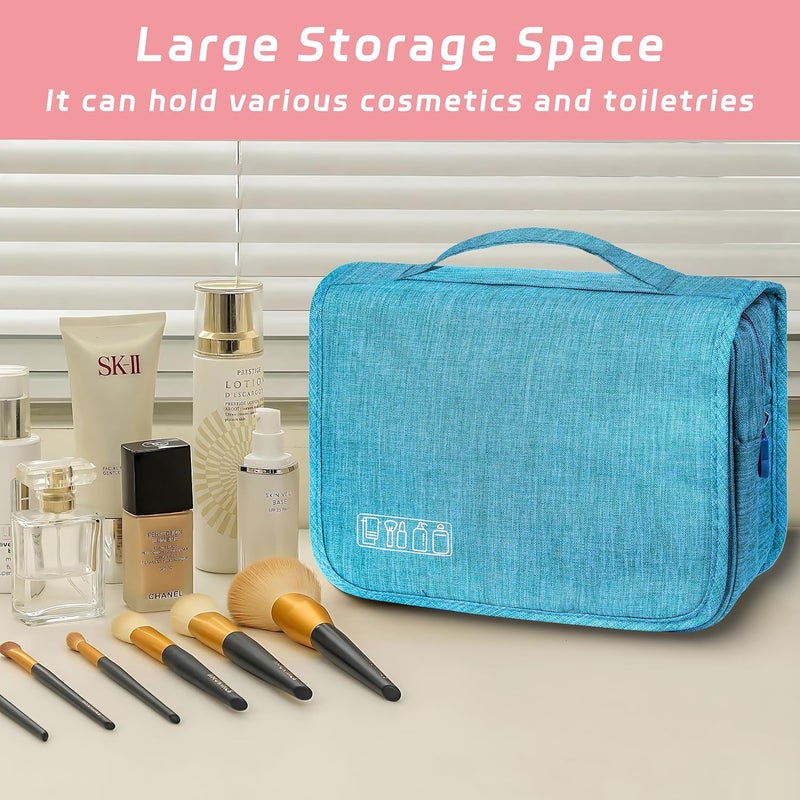 YEMEDA Toiletry Bag Travel Bag with Hanging Hook, Waterproof Capacity Hanging Multifunctional Makeup Bag for Toiletries, Portable Cosmetic Bag Travel Organizer for Women and Men(Sky Blue) - Image 4