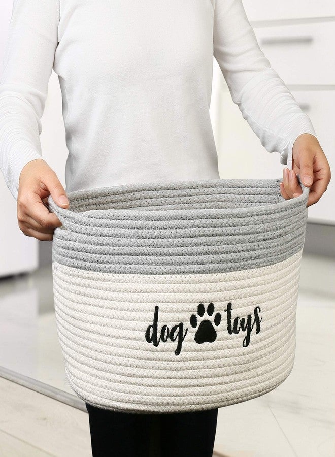 PrimePets Cotton Rope Dog Toy Basket, Small Basket with Handles, Woven Storage Bin for Dogs Pets, 15x10x9 inch Pet Basket Container Holder for Toys, White and Grey - Image 5