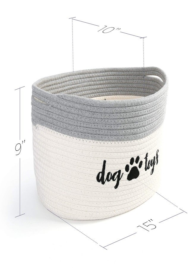 PrimePets Cotton Rope Dog Toy Basket, Small Basket with Handles, Woven Storage Bin for Dogs Pets, 15x10x9 inch Pet Basket Container Holder for Toys, White and Grey - Image 2
