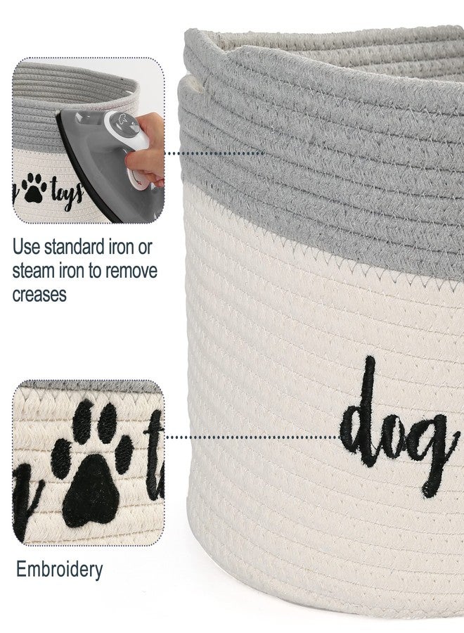 PrimePets Cotton Rope Dog Toy Basket, Small Basket with Handles, Woven Storage Bin for Dogs Pets, 15x10x9 inch Pet Basket Container Holder for Toys, White and Grey - Image 3