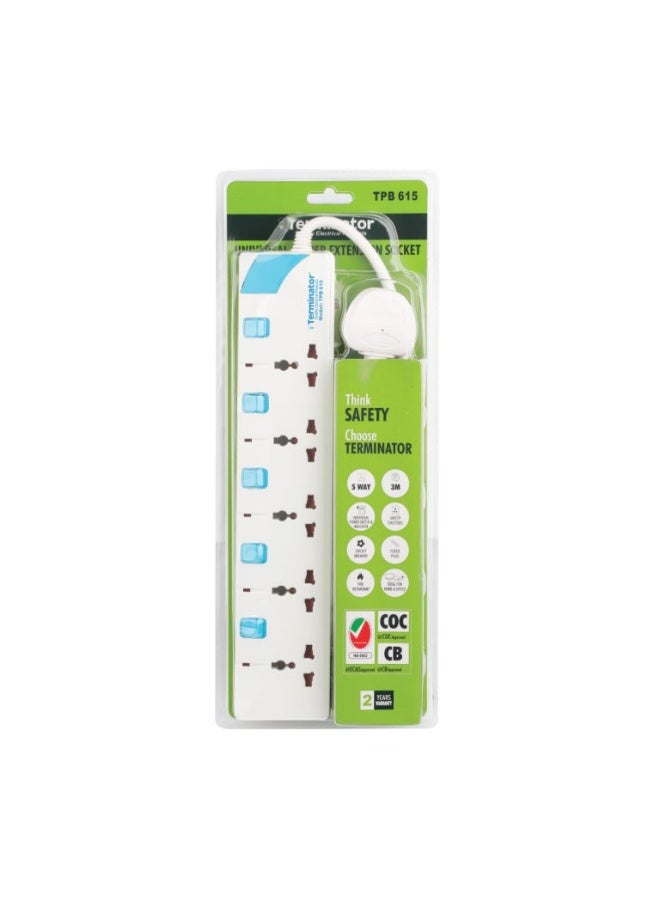 Terminator Terminator TPB‑615‑3M – 5‑Way Universal Extension Lead with Circuit Breaker (3 m)  - Image 2
