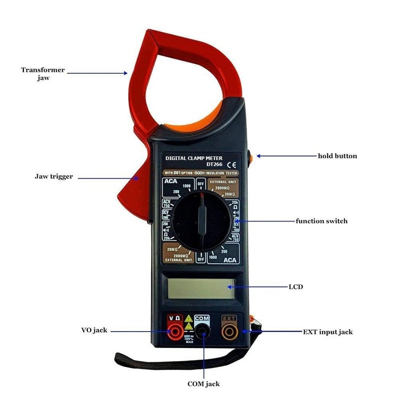 Generic DT266 ACDC LCD Digital Clamp Multimeter Electronic ClipOn Pincerlike Testing Meter In Red And Black - Image 3
